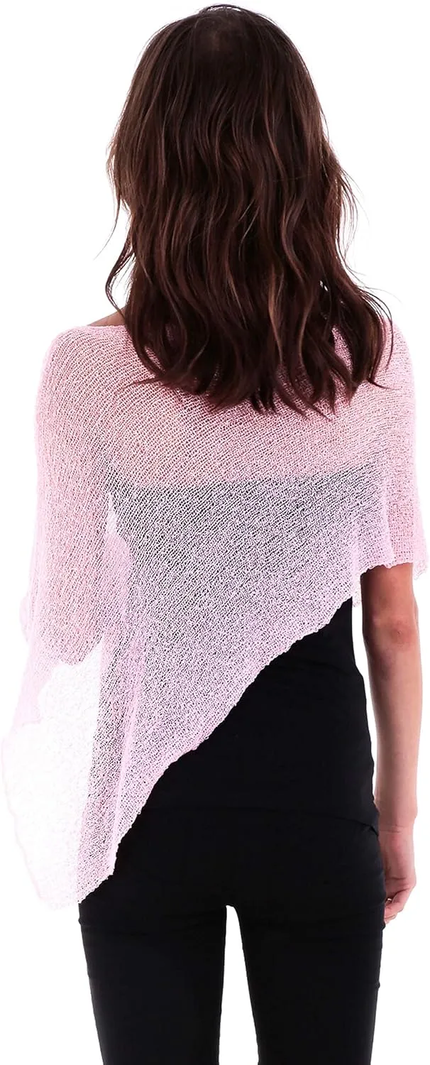 SHU-SHI Womens Sheer Knit Poncho Shrug Lightweight Cover Up One Size Fits Most