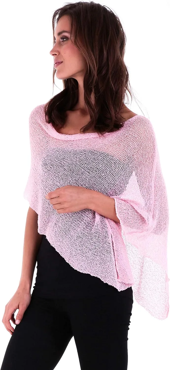SHU-SHI Womens Sheer Knit Poncho Shrug Lightweight Cover Up One Size Fits Most