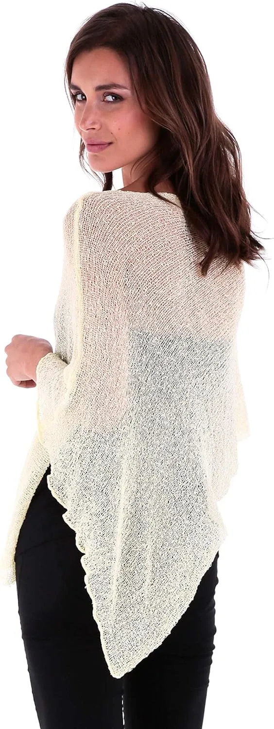 SHU-SHI Womens Sheer Knit Poncho Shrug Lightweight Cover Up One Size Fits Most