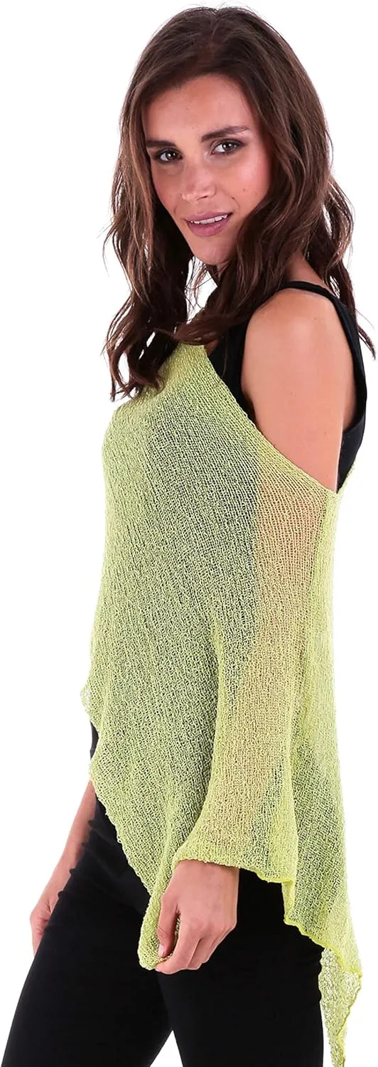 SHU-SHI Womens Sheer Knit Poncho Shrug Lightweight Cover Up One Size Fits Most