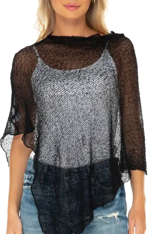 SHU-SHI Womens Sheer Knit Poncho Shrug Lightweight Cover Up One Size Fits Most