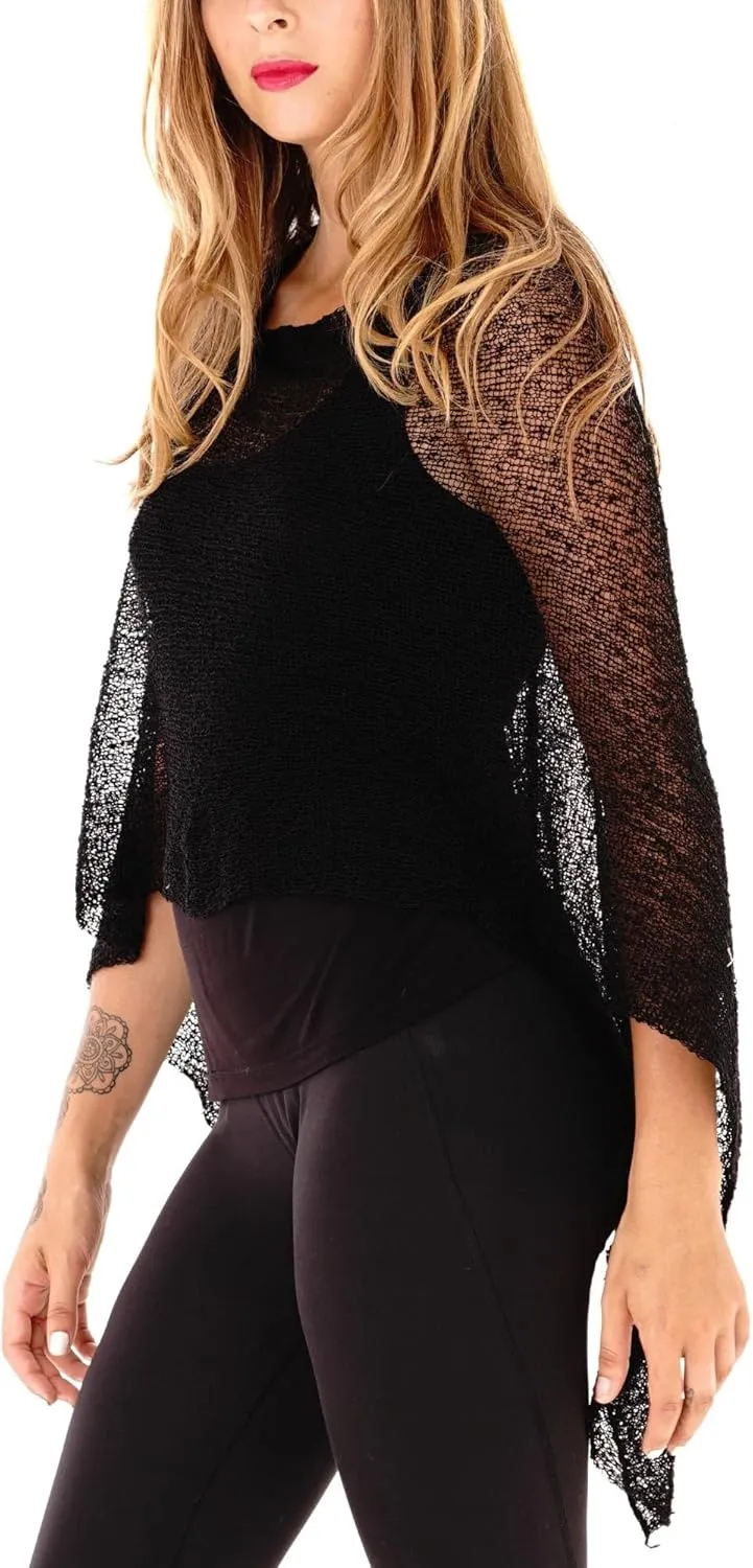 SHU-SHI Womens Sheer Knit Poncho Shrug Lightweight Cover Up One Size Fits Most