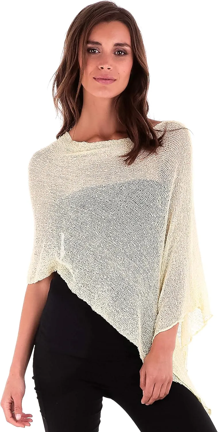 SHU-SHI Womens Sheer Knit Poncho Shrug Lightweight Cover Up One Size Fits Most