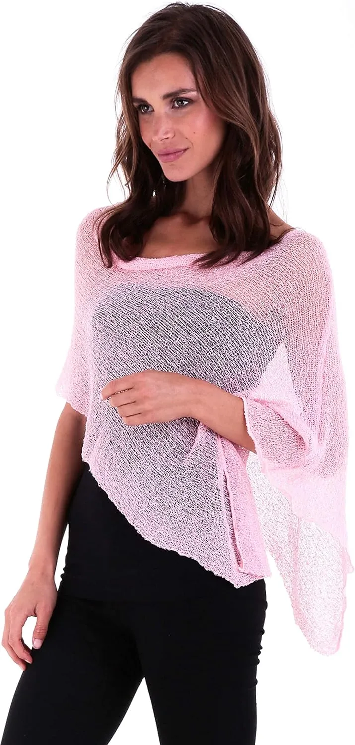 SHU-SHI Womens Sheer Knit Poncho Shrug Lightweight Cover Up One Size Fits Most