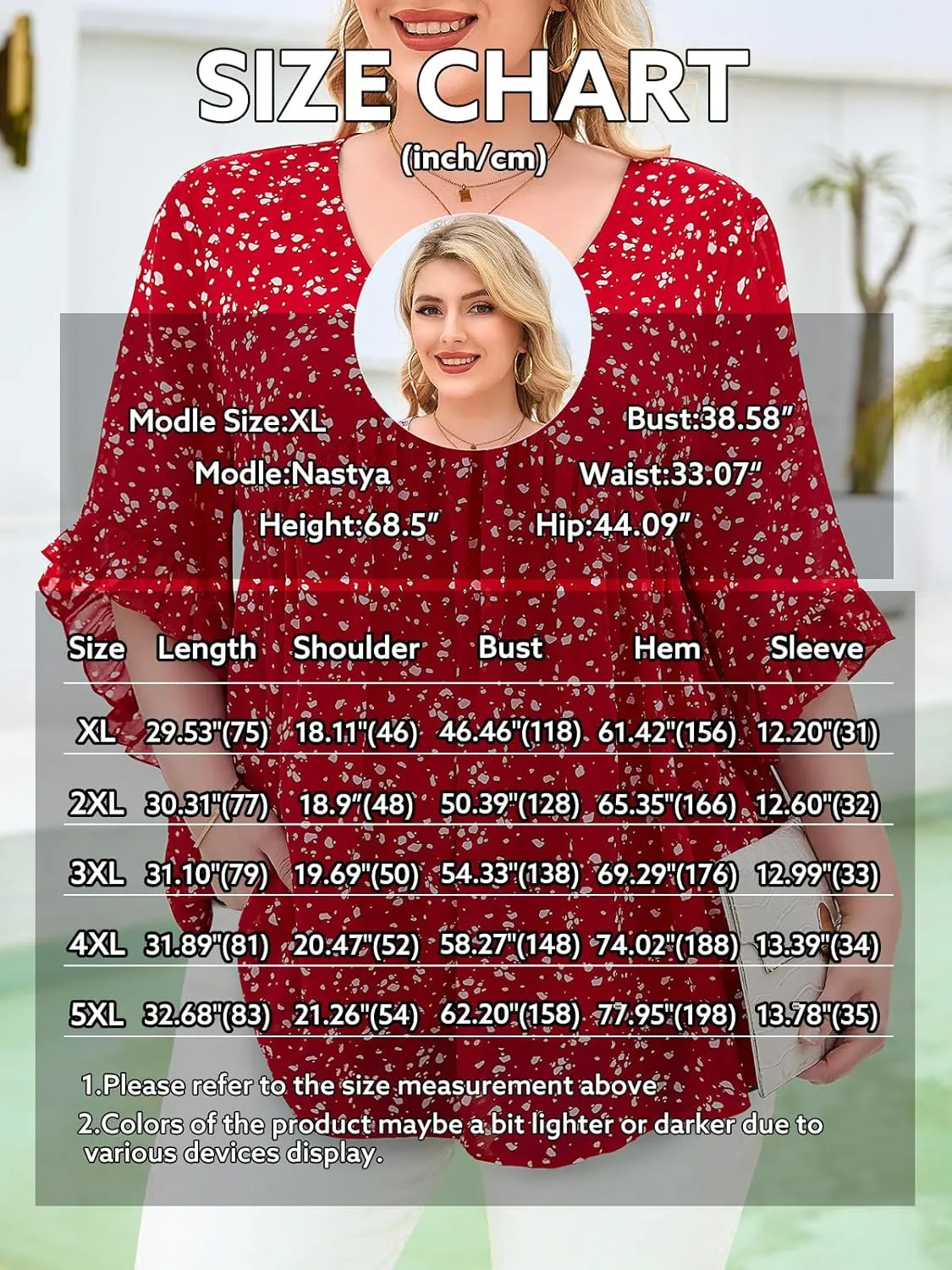 Siddhe Womens Plus Size Tops Ruffle 3/4 Sleeve Tunic Tops Chiffon V Neck Summer Shirt Blouses 2025