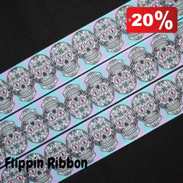 Skull Candy Ribbon - 1 inch Printed Grosgrain
