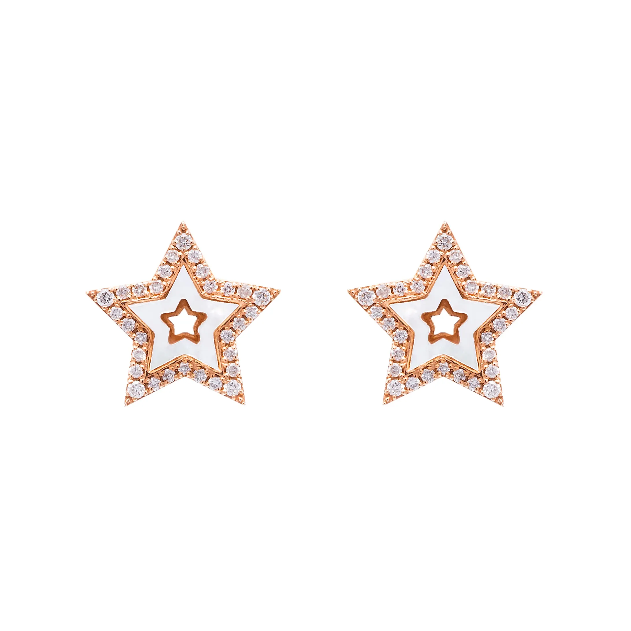 Small White Enamel & Diamond Star Earrings