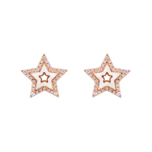 Small White Enamel & Diamond Star Earrings