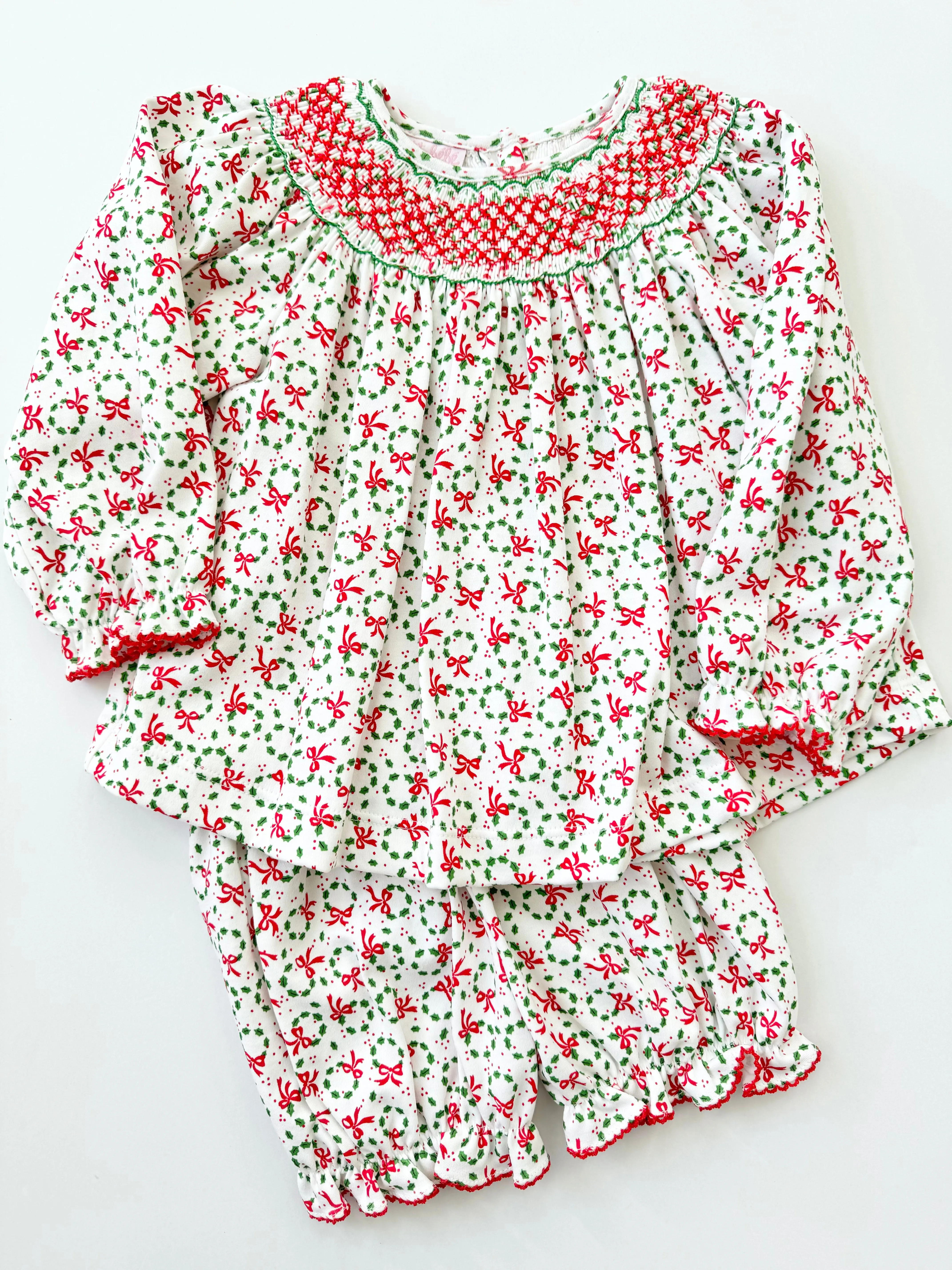 Smocked Bloomer Set - Holiday Wreath Knit