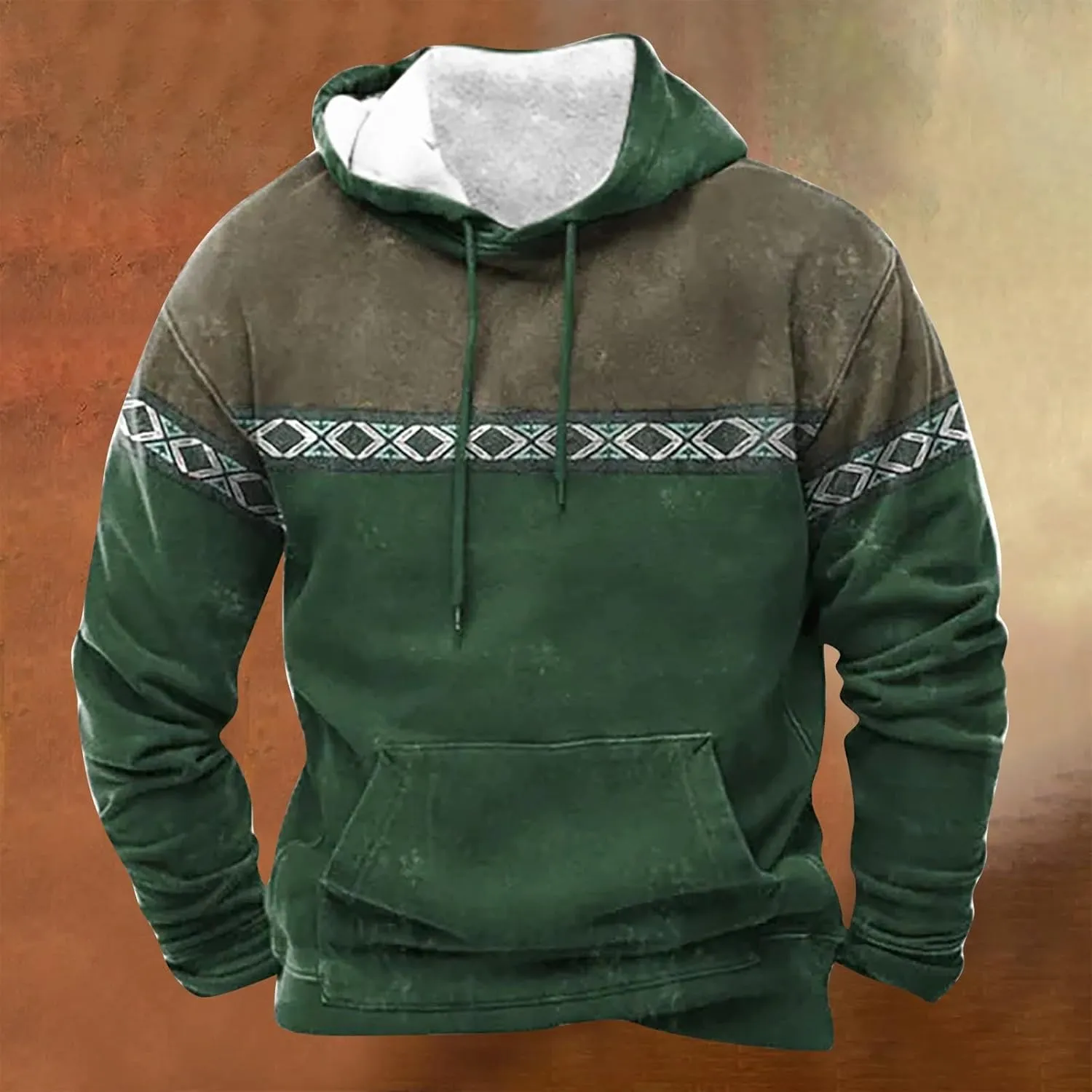 Solid Hoodie Pullover Sweater Mens Autumn And Winter Loose Plus Size Hooded Pullover Sweater Knit Sweatshirt with