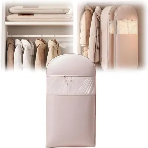 Space Saving Hanging Garment Bag with Self Compression Zipper,Space Saver Closet Organizers,Dust Cover Clothes Bags for Down Coat (Pink, L (130 * 58 * 15cm))