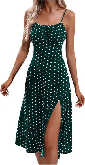 Spaghetti Strap Midi Dresses for Women Sexy Elegant Side Slit Prom Dresses Summer Slim Fit Sexy A Line Beach Dress