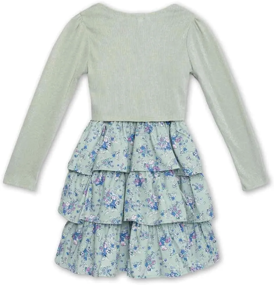Speechless Girls' Sleeveless Tiered Dress and Tie Front Cardigan
