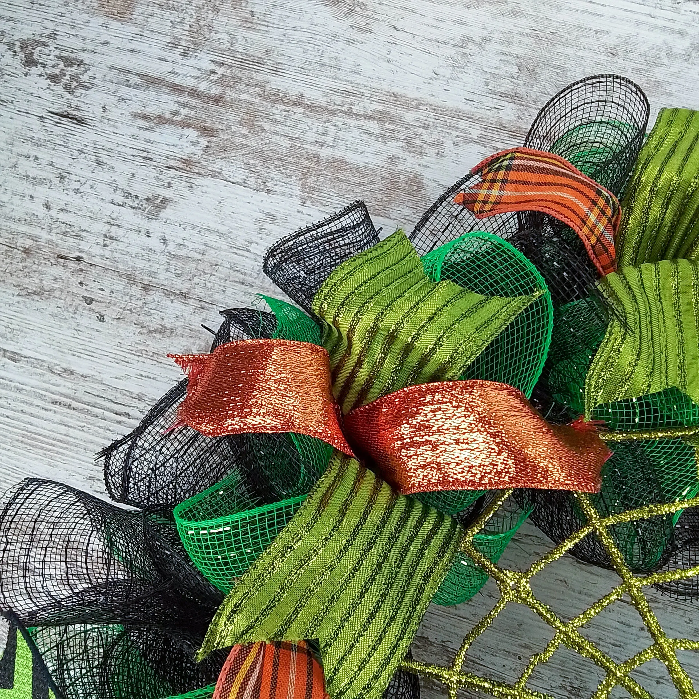Spider Web Halloween Door Wreath | Lime Green Black Mesh Wreath