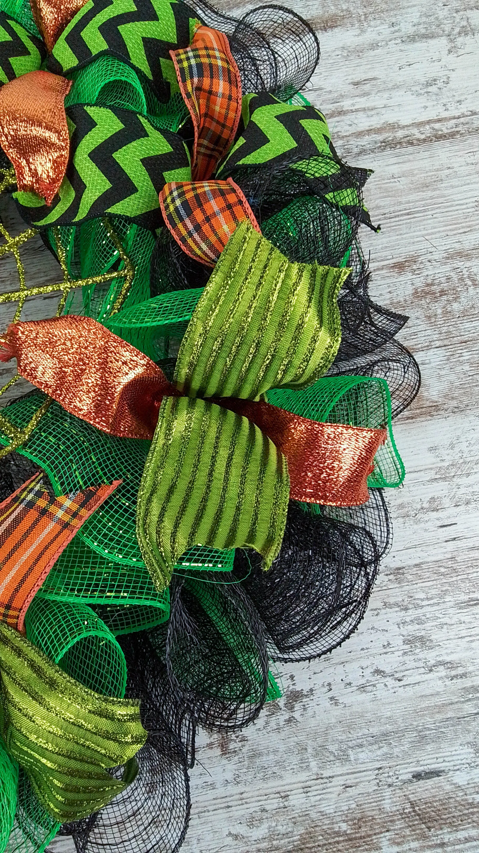Spider Web Halloween Door Wreath | Lime Green Black Mesh Wreath