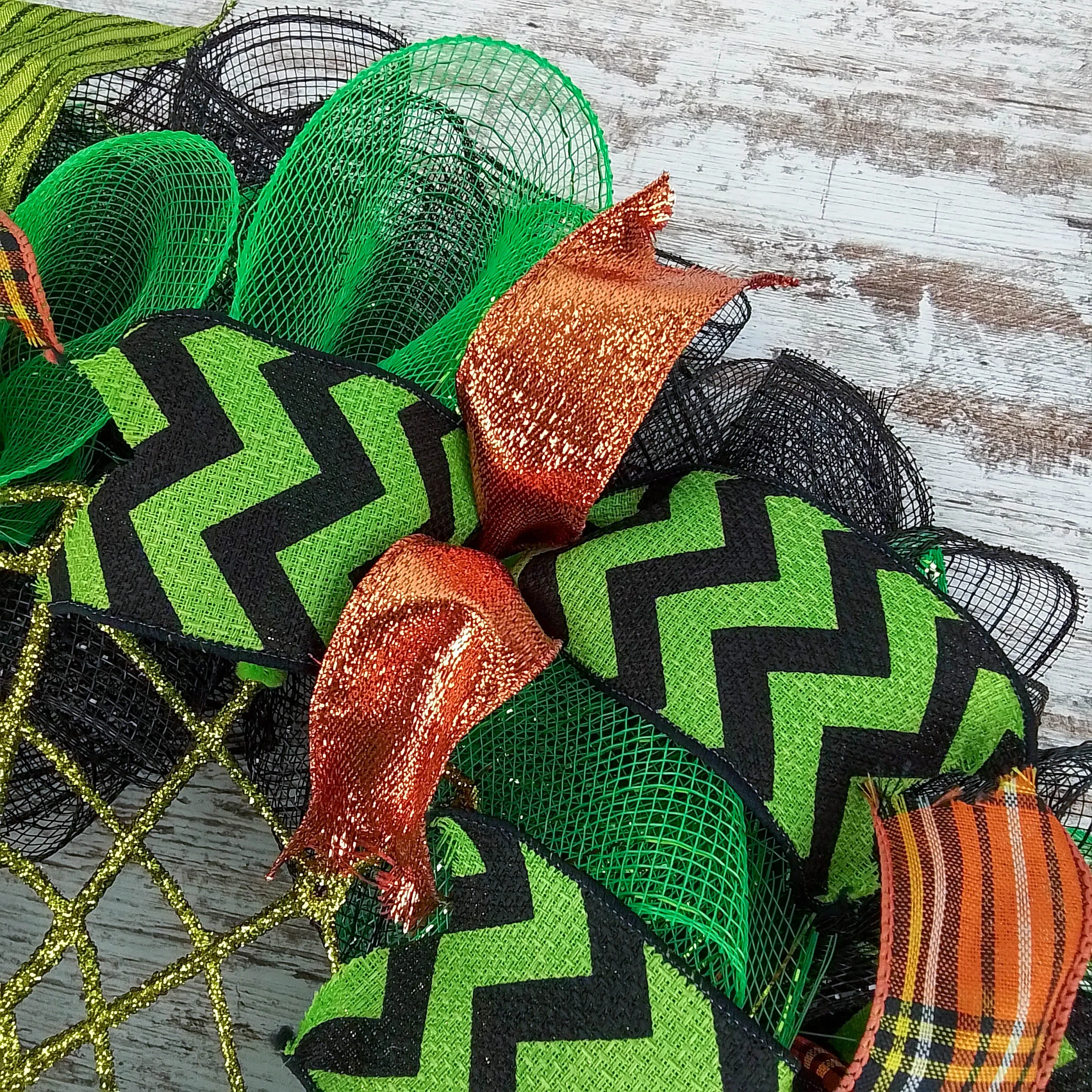 Spider Web Halloween Door Wreath | Lime Green Black Mesh Wreath