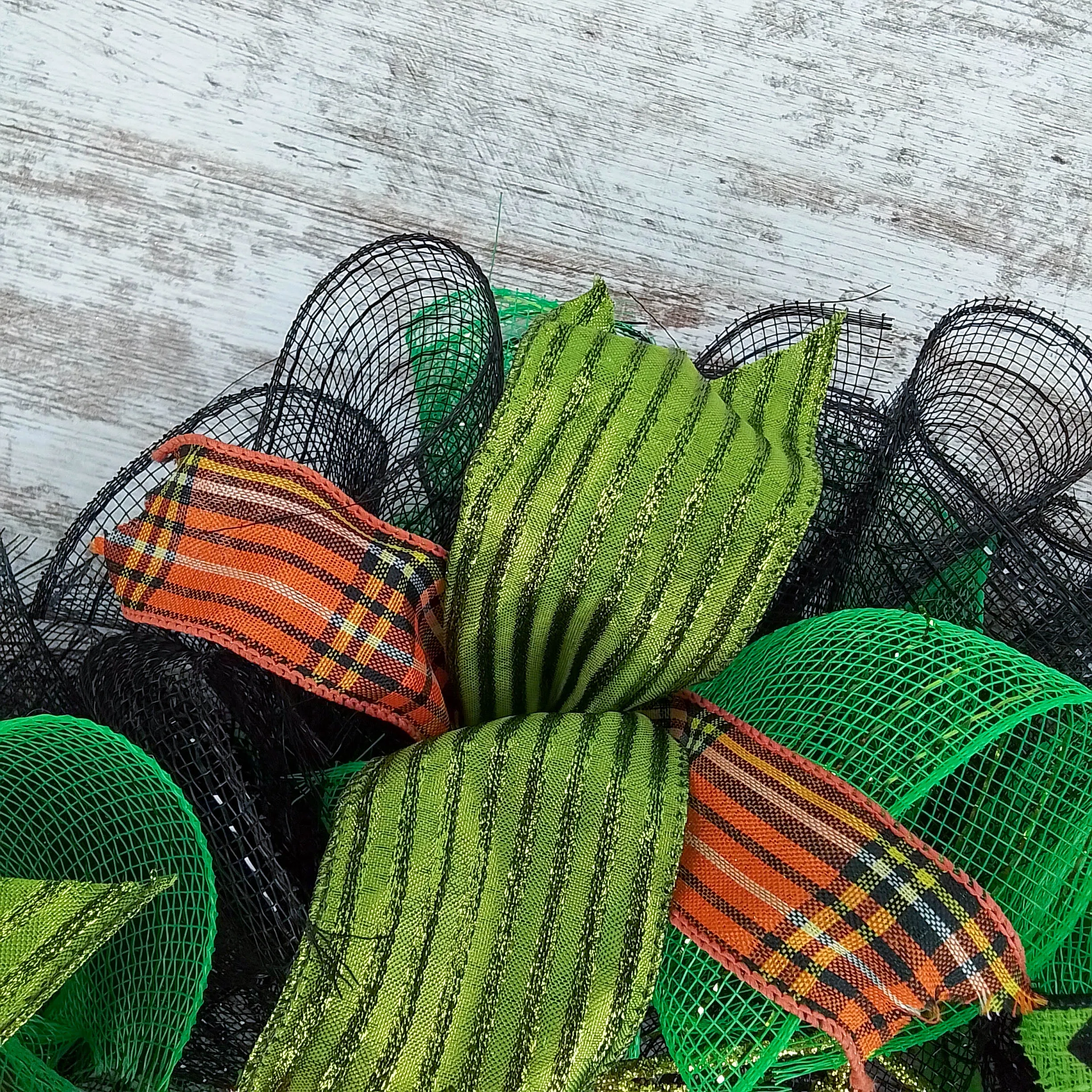 Spider Web Halloween Door Wreath | Lime Green Black Mesh Wreath