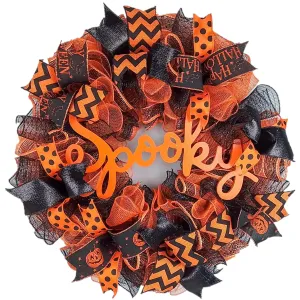 Spooky Mesh Halloween Wreath | Pumpkin Mesh Outdoor Front Door Wreath