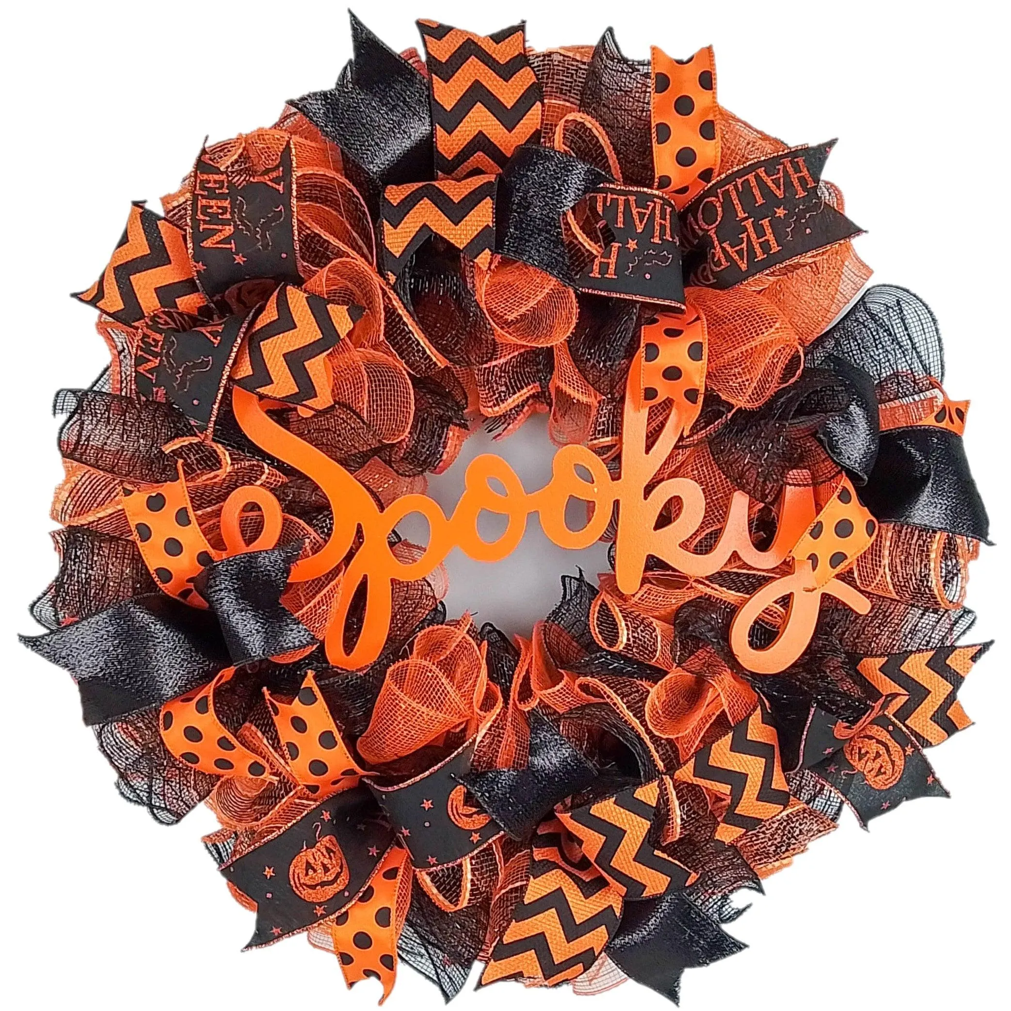 Spooky Mesh Halloween Wreath | Pumpkin Mesh Outdoor Front Door Wreath