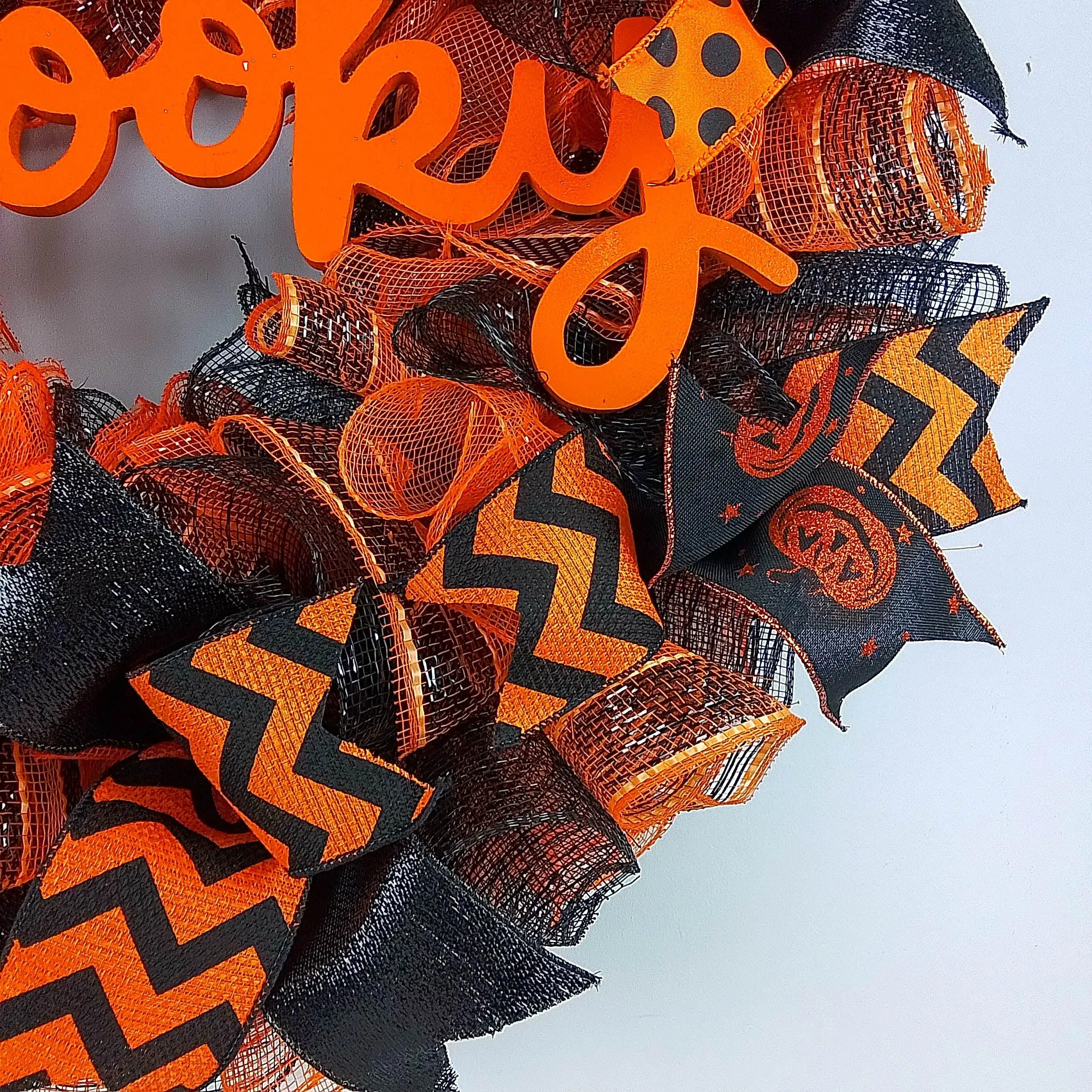 Spooky Mesh Halloween Wreath | Pumpkin Mesh Outdoor Front Door Wreath