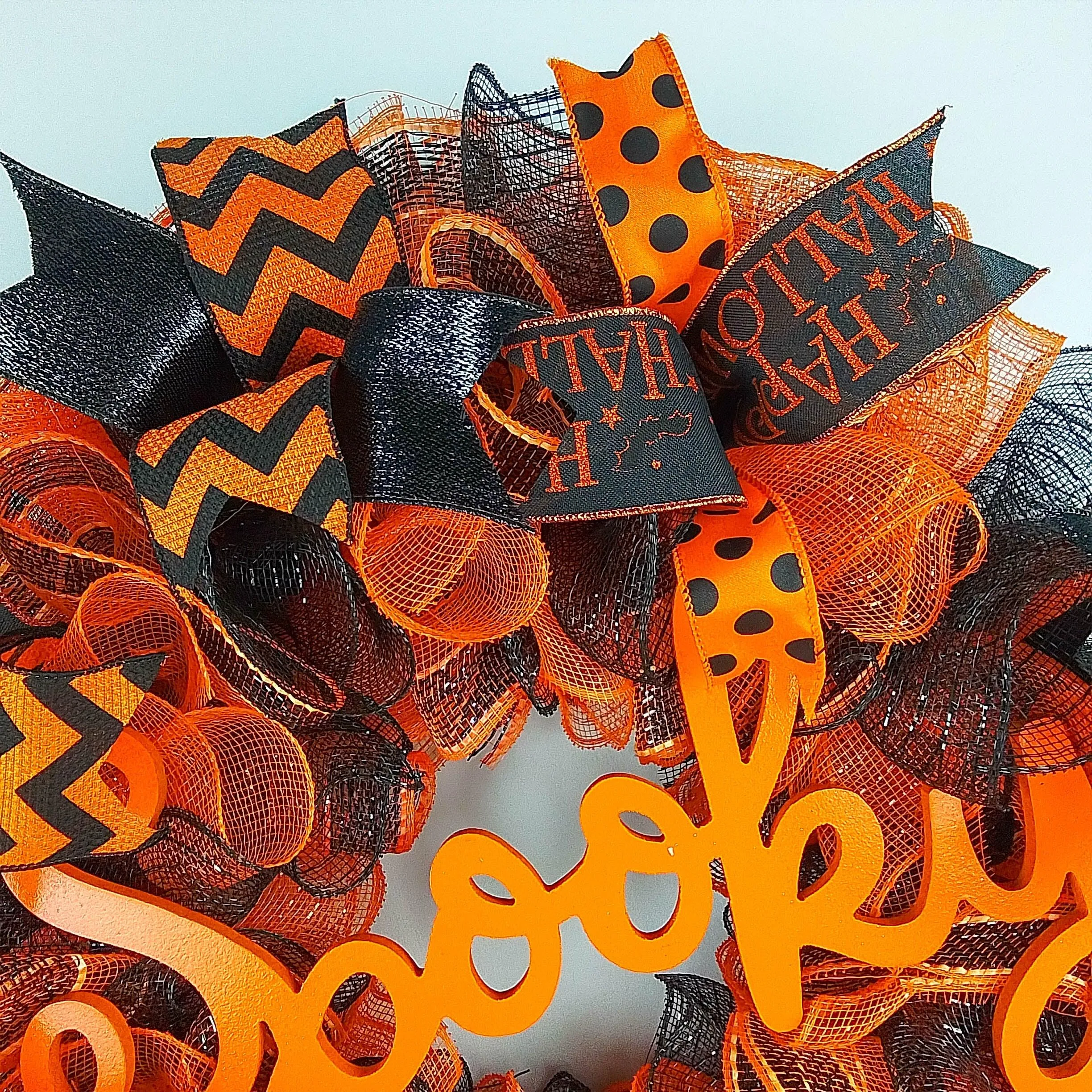 Spooky Mesh Halloween Wreath | Pumpkin Mesh Outdoor Front Door Wreath
