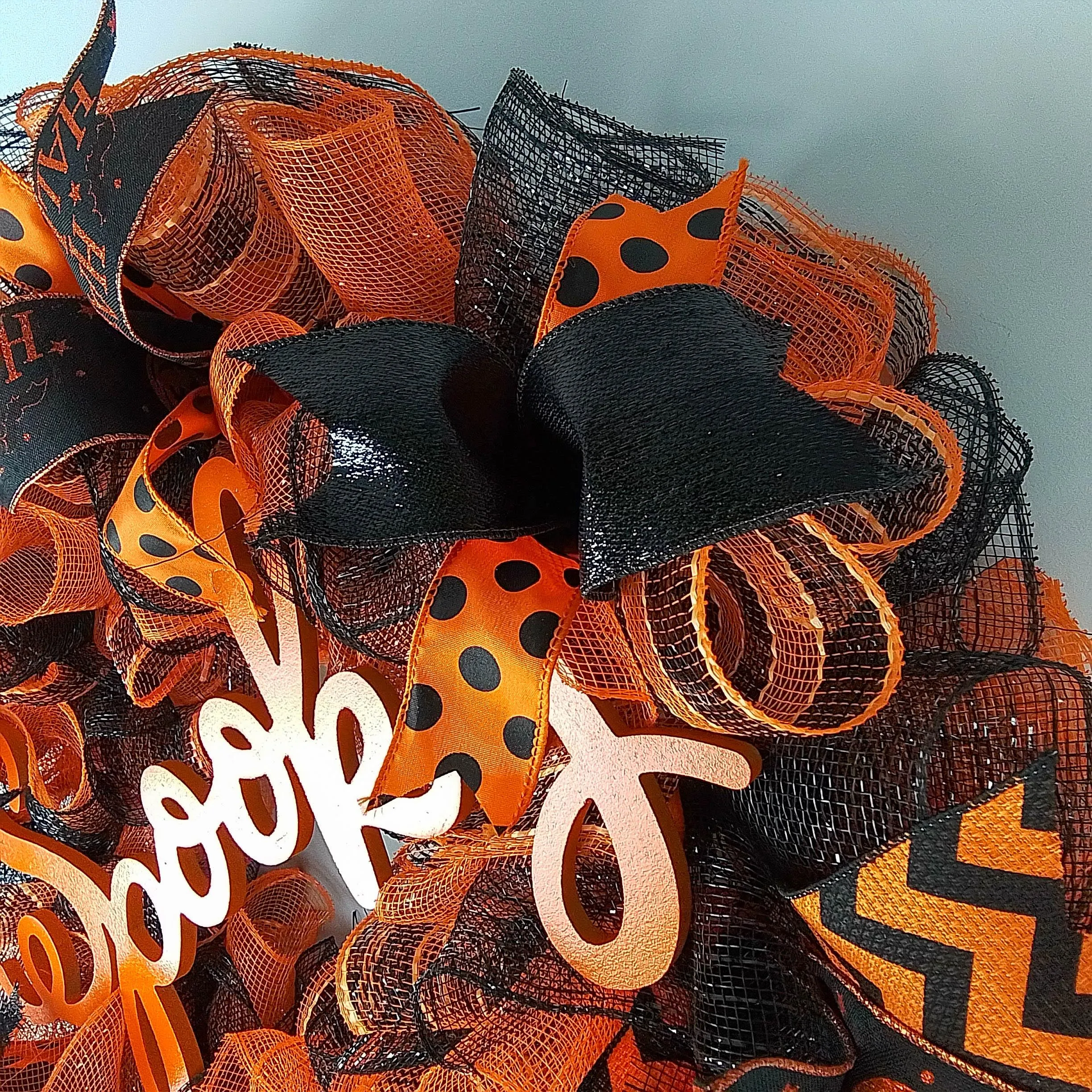 Spooky Mesh Halloween Wreath | Pumpkin Mesh Outdoor Front Door Wreath