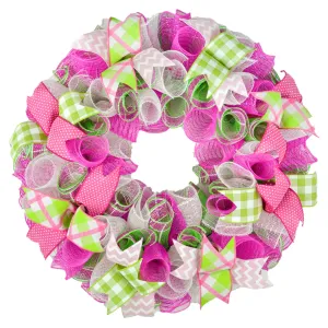 Spring Summer Door Wreath Mother's Day Gift - Everyday Door Decor - Pink Yellow Lime Green White