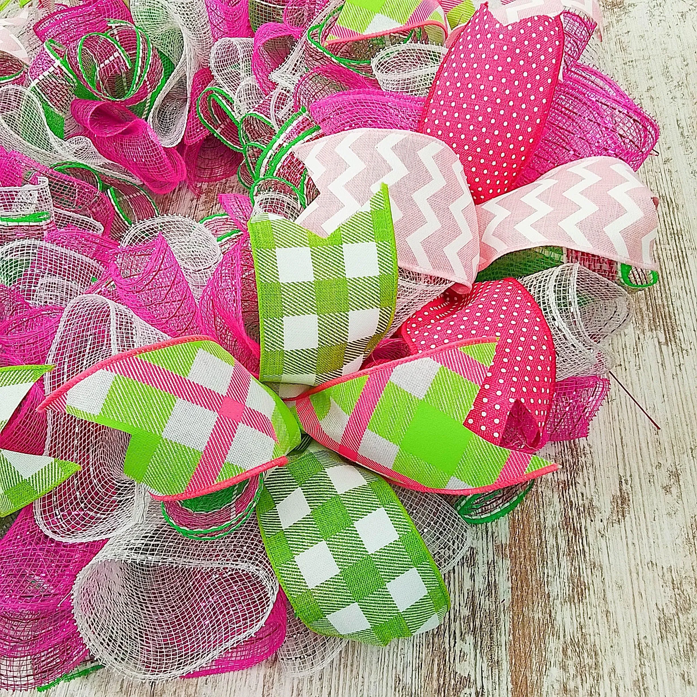 Spring Summer Door Wreath Mother's Day Gift - Everyday Door Decor - Pink Yellow Lime Green White