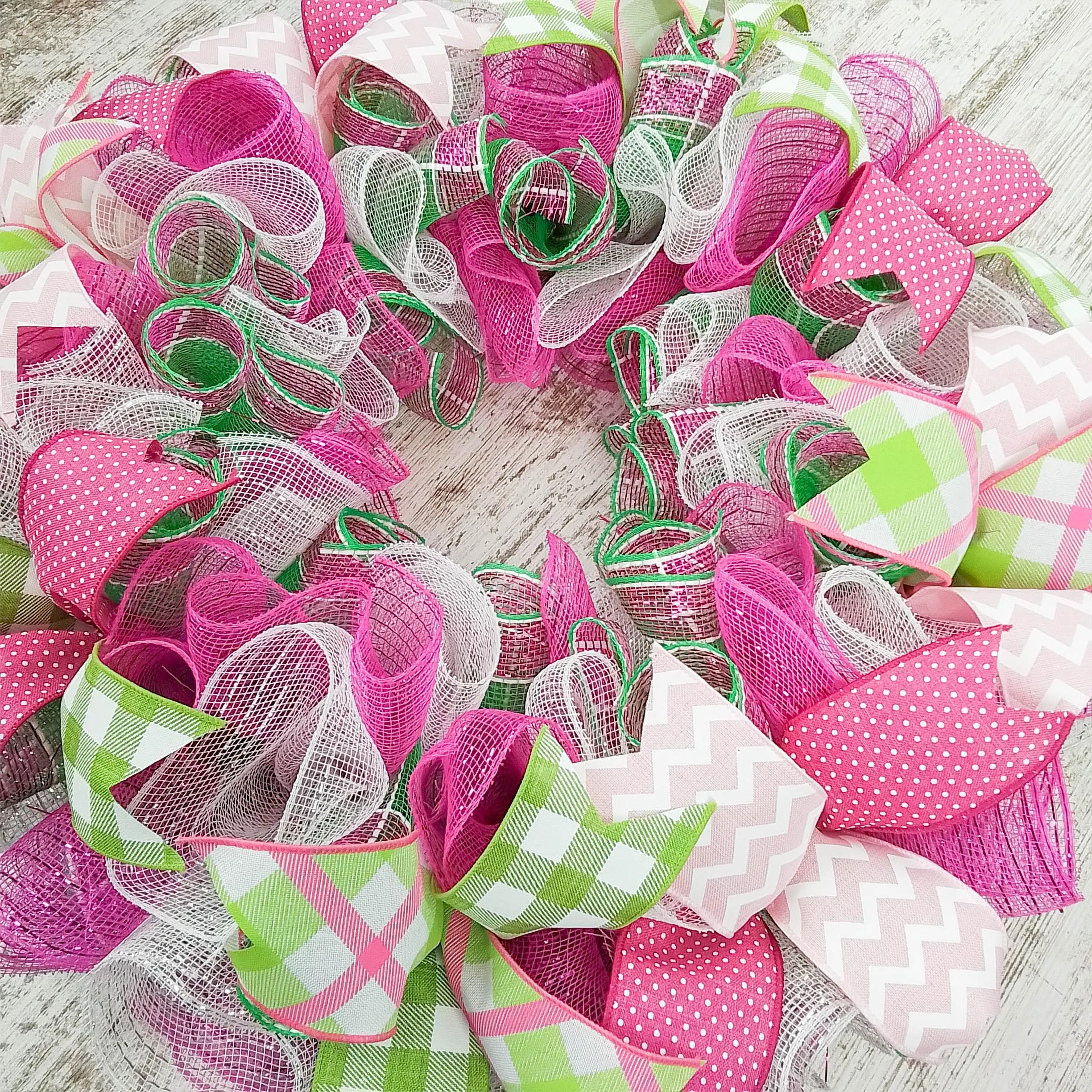 Spring Summer Door Wreath Mother's Day Gift - Everyday Door Decor - Pink Yellow Lime Green White