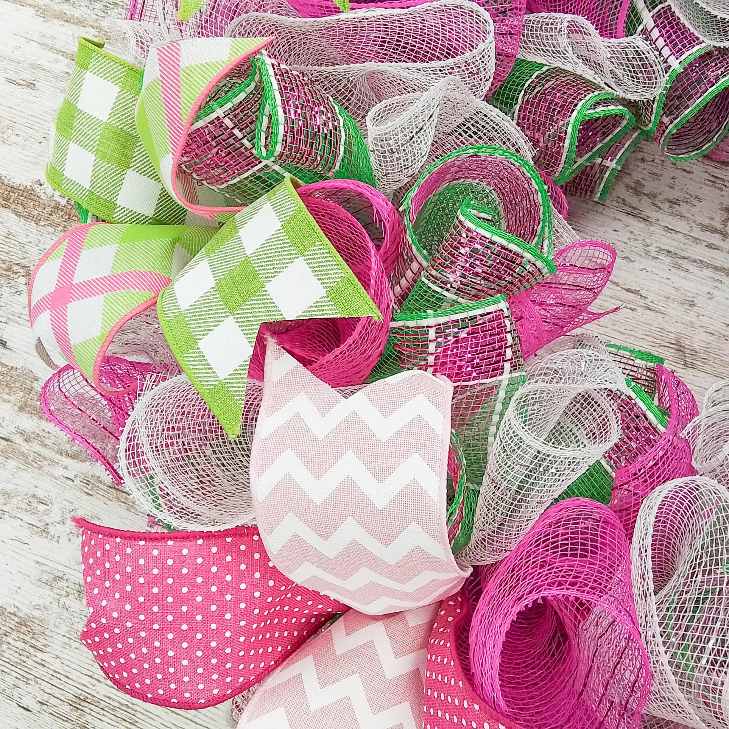 Spring Summer Door Wreath Mother's Day Gift - Everyday Door Decor - Pink Yellow Lime Green White