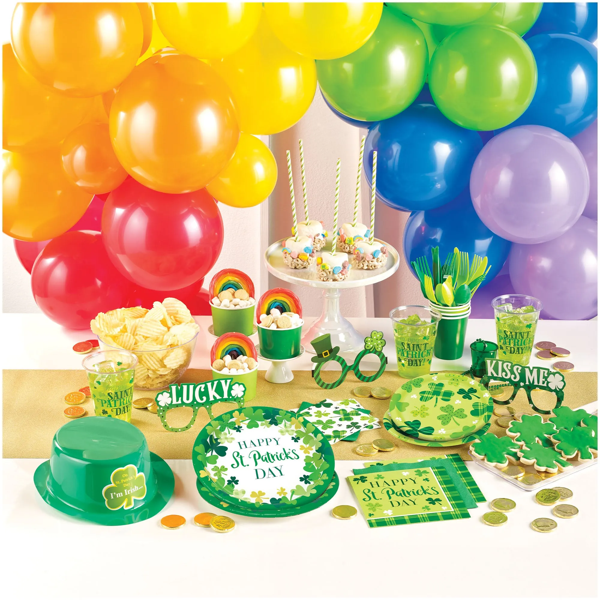St. Patrick's Day Party Supplies - Plaid Clover Paper Dessert Plates, Beverage Napkins, and Forks (Serves 16)