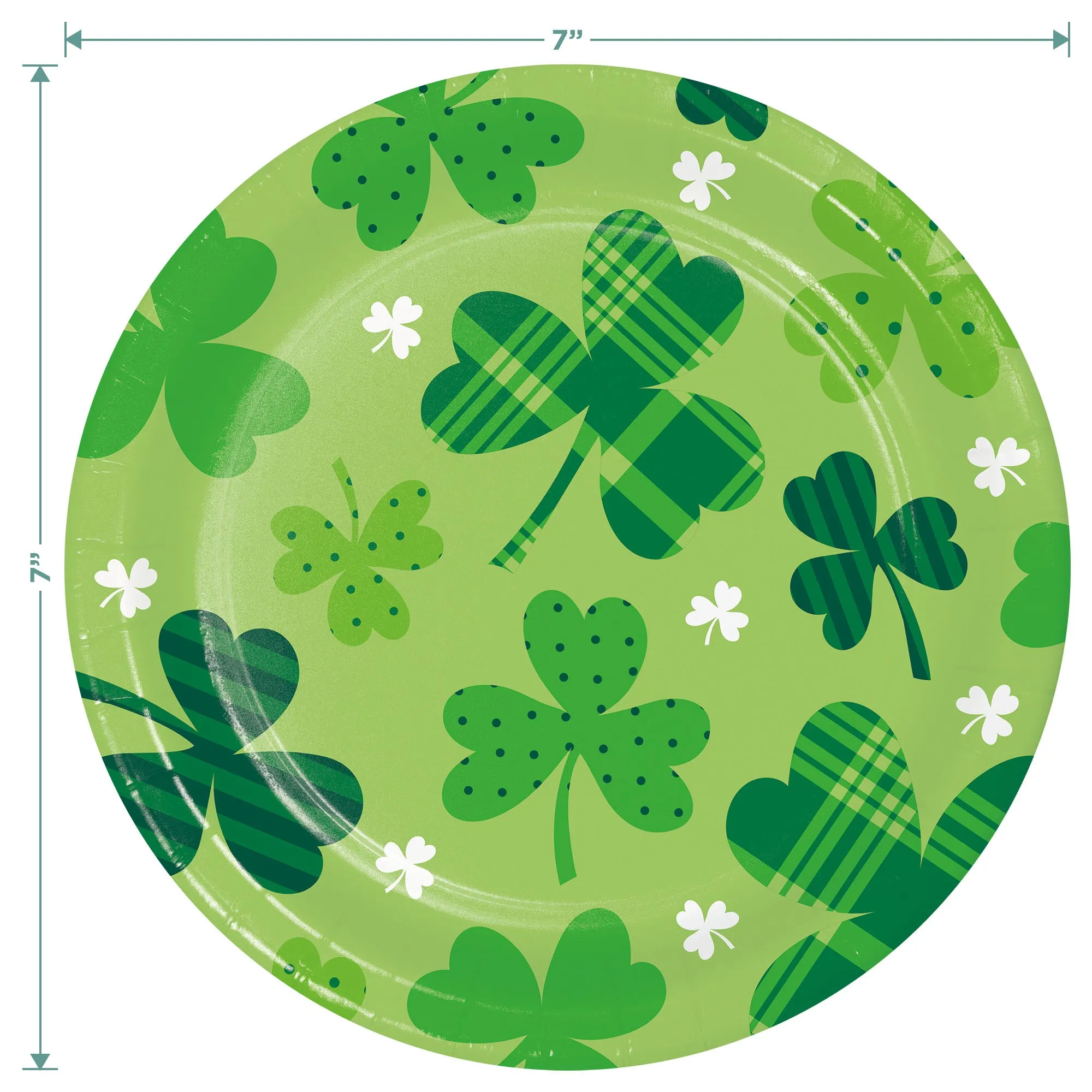 St. Patrick's Day Party Supplies - Plaid Clover Paper Dessert Plates, Beverage Napkins, and Forks (Serves 16)