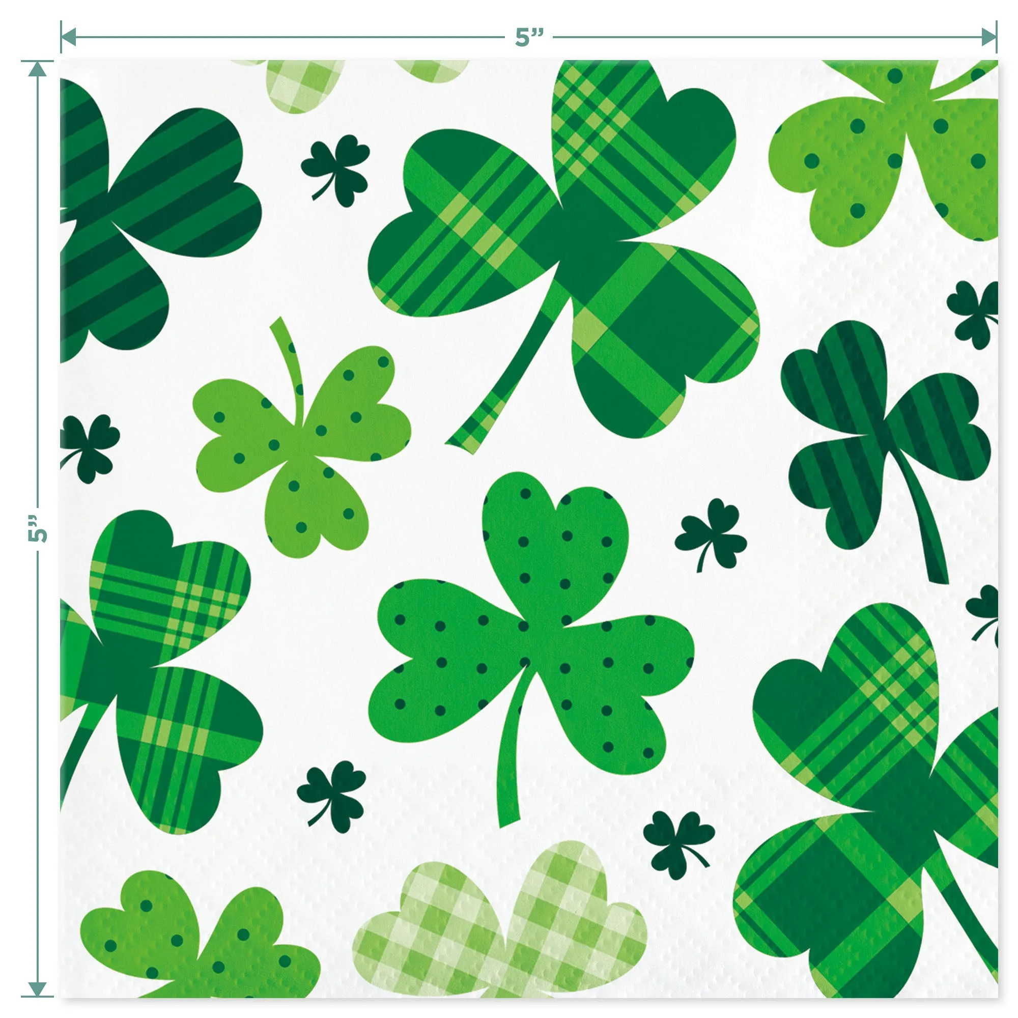 St. Patrick's Day Party Supplies - Plaid Clover Paper Dessert Plates, Beverage Napkins, and Forks (Serves 16)