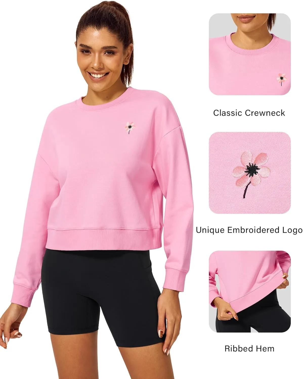 Stelle Cropped Sweatshirt for Women Crewneck Pullover Tops Oversized Long Sleeve Lightweight Casual Cotton Sweat Shirts