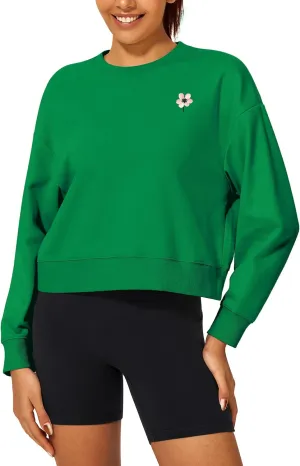 Stelle Cropped Sweatshirt for Women Crewneck Pullover Tops Oversized Long Sleeve Lightweight Casual Cotton Sweat Shirts