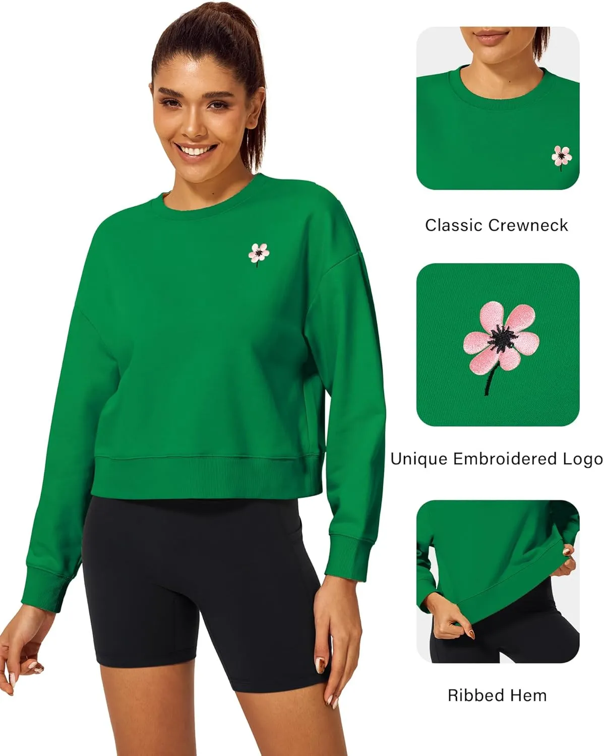 Stelle Cropped Sweatshirt for Women Crewneck Pullover Tops Oversized Long Sleeve Lightweight Casual Cotton Sweat Shirts