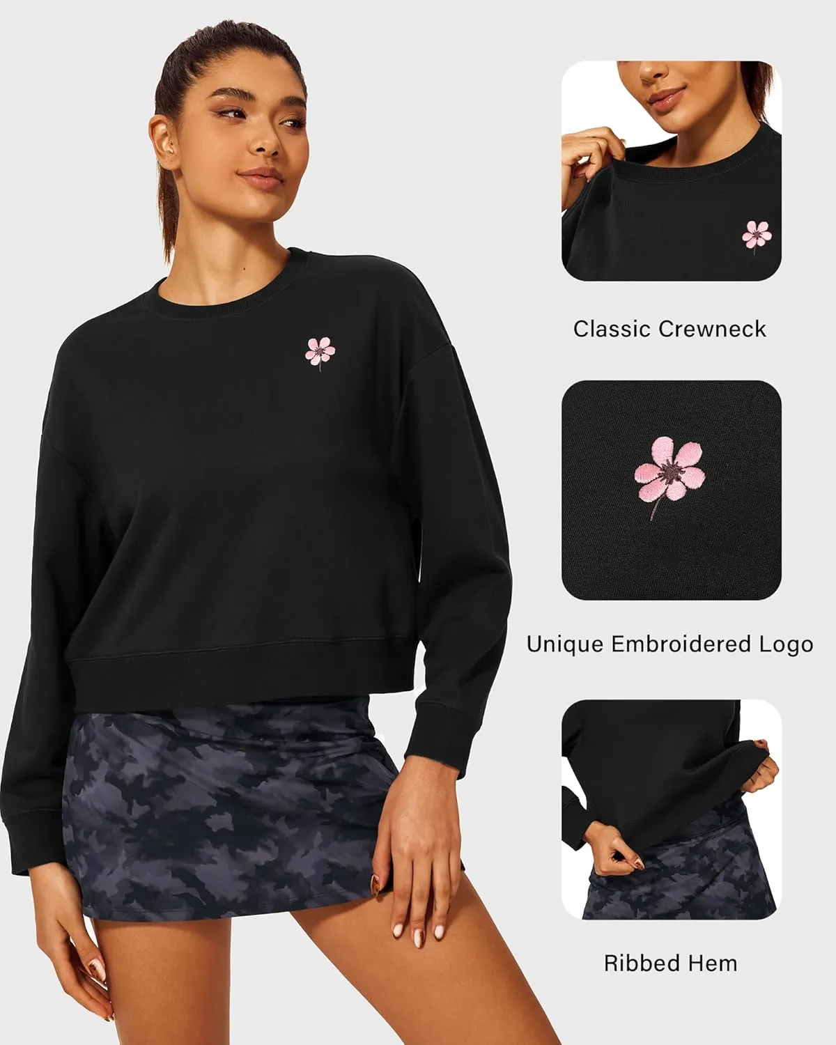 Stelle Cropped Sweatshirt for Women Crewneck Pullover Tops Oversized Long Sleeve Lightweight Casual Cotton Sweat Shirts