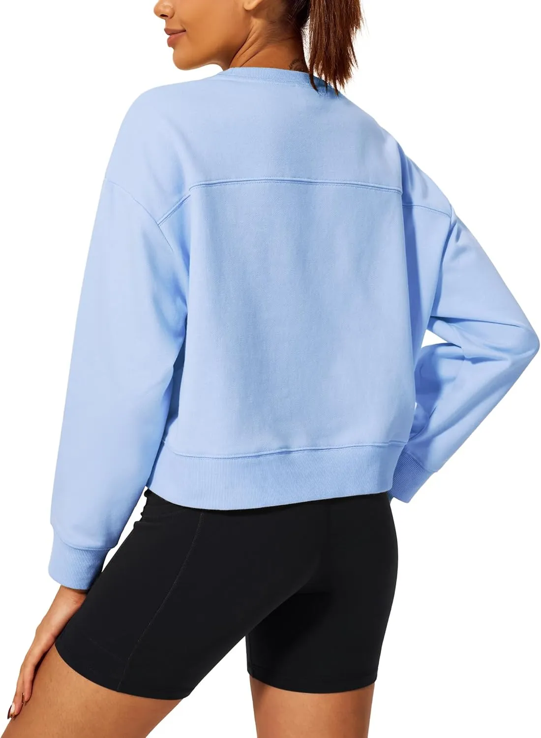 Stelle Cropped Sweatshirt for Women Crewneck Pullover Tops Oversized Long Sleeve Lightweight Casual Cotton Sweat Shirts