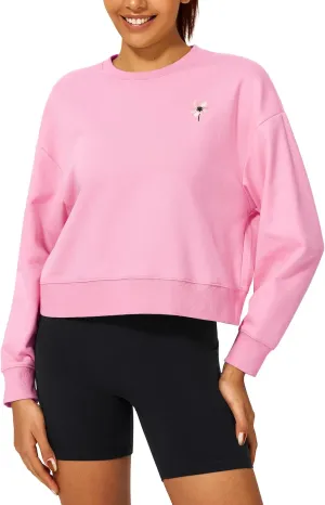 Stelle Cropped Sweatshirt for Women Crewneck Pullover Tops Oversized Long Sleeve Lightweight Casual Cotton Sweat Shirts