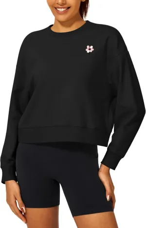 Stelle Cropped Sweatshirt for Women Crewneck Pullover Tops Oversized Long Sleeve Lightweight Casual Cotton Sweat Shirts