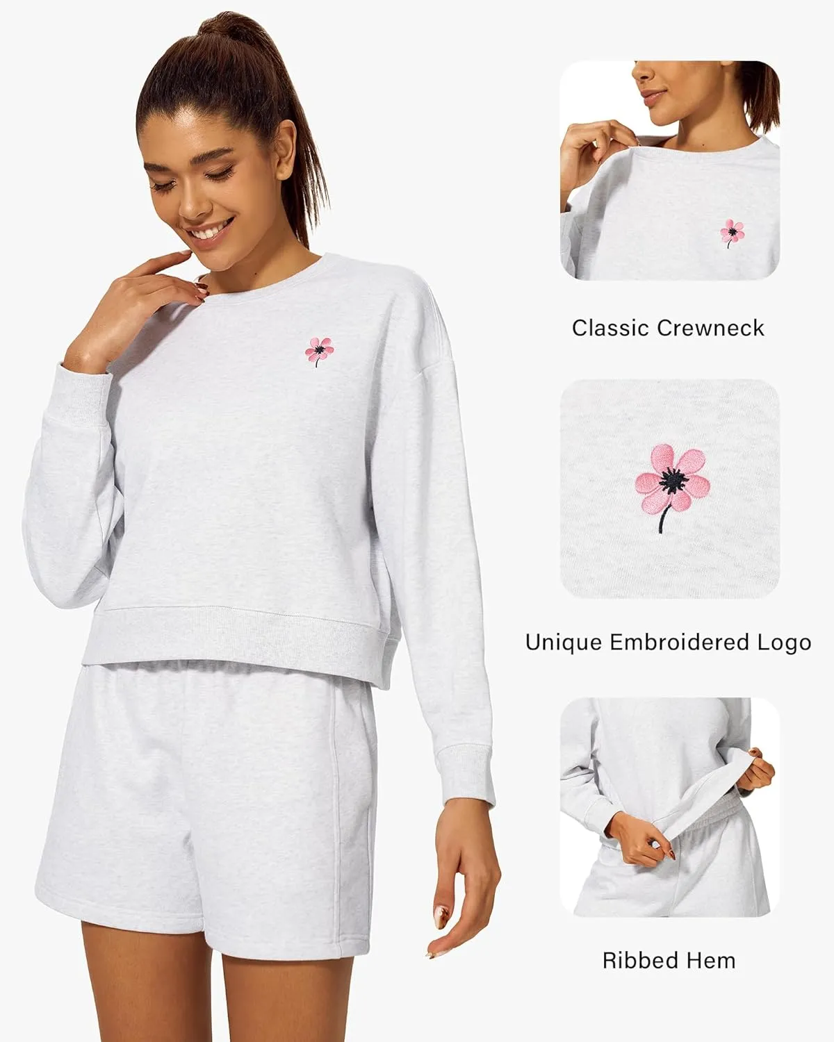 Stelle Cropped Sweatshirt for Women Crewneck Pullover Tops Oversized Long Sleeve Lightweight Casual Cotton Sweat Shirts