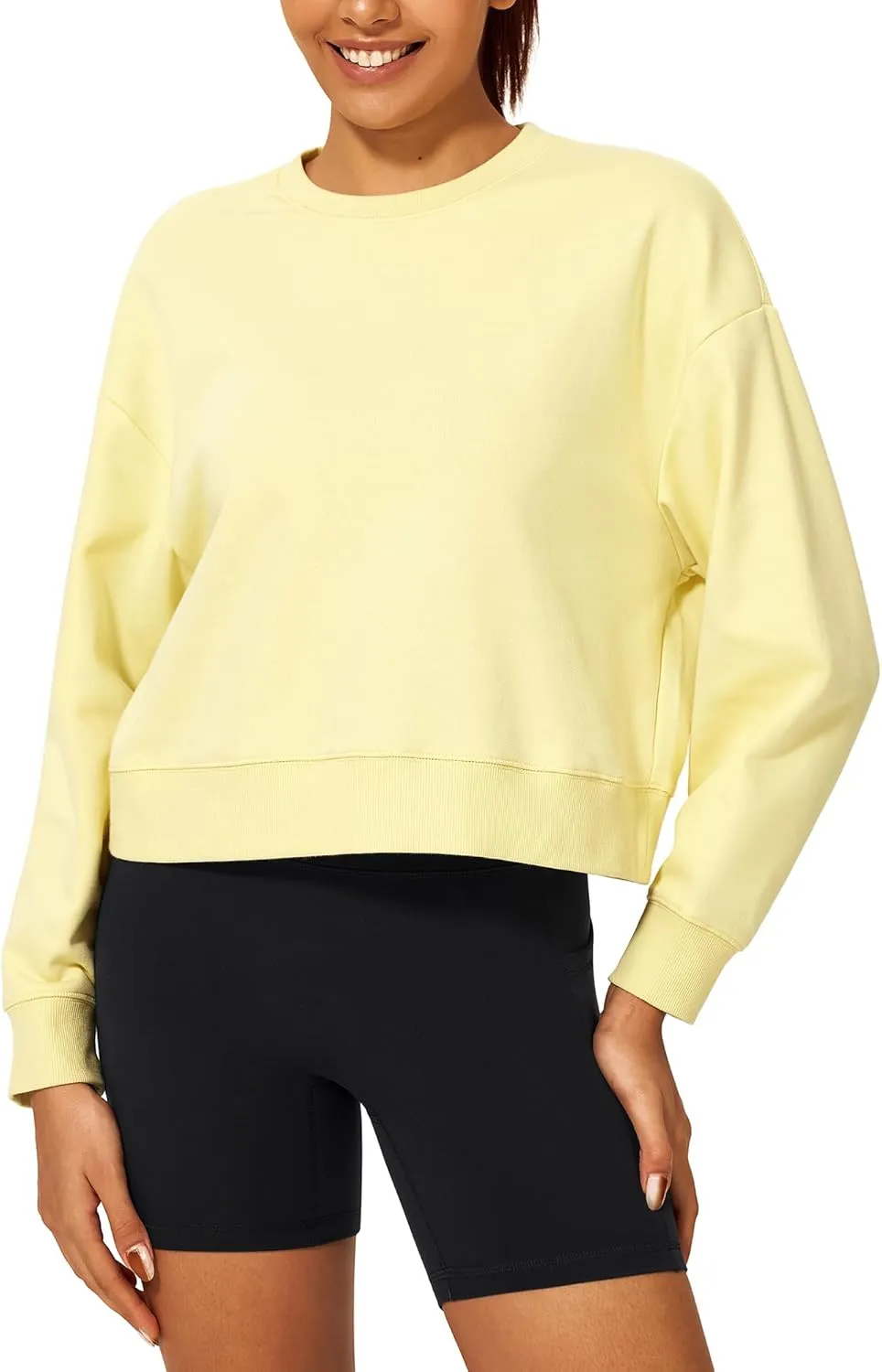 Stelle Cropped Sweatshirts for Women Cotton Long Sleeve Crop Tops Crewneck Pullover Oversized Sweater