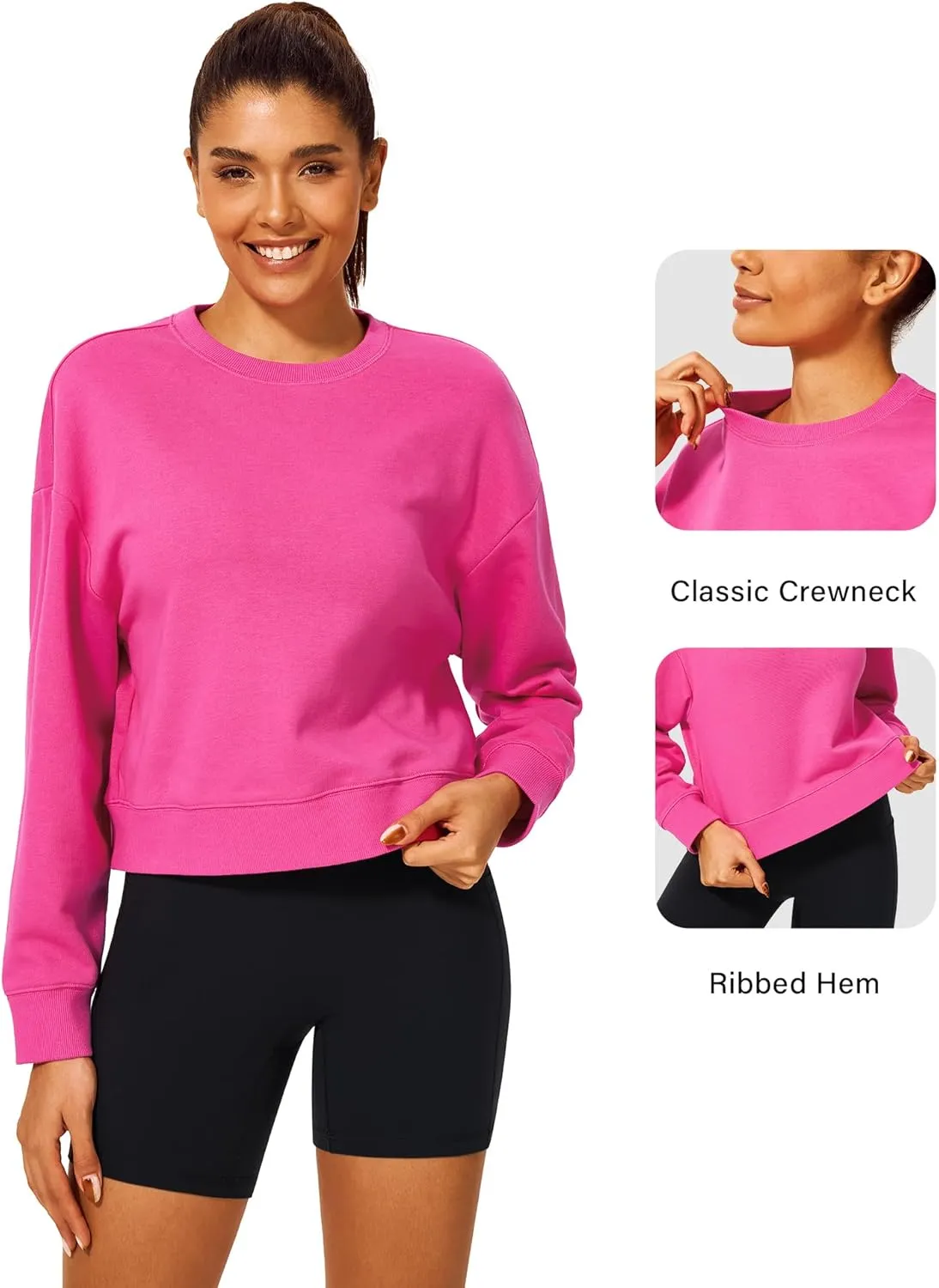 Stelle Cropped Sweatshirts for Women Cotton Long Sleeve Crop Tops Crewneck Pullover Oversized Sweater