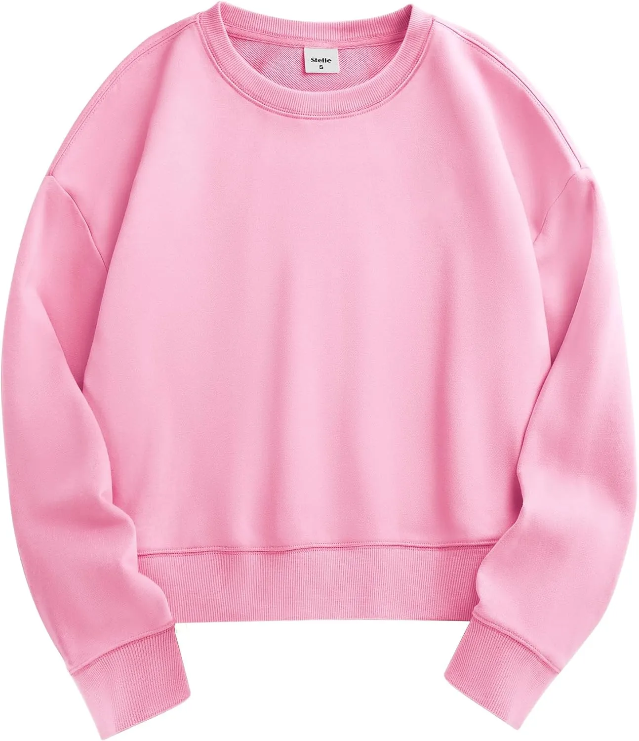 Stelle Cropped Sweatshirts for Women Cotton Long Sleeve Crop Tops Crewneck Pullover Oversized Sweater