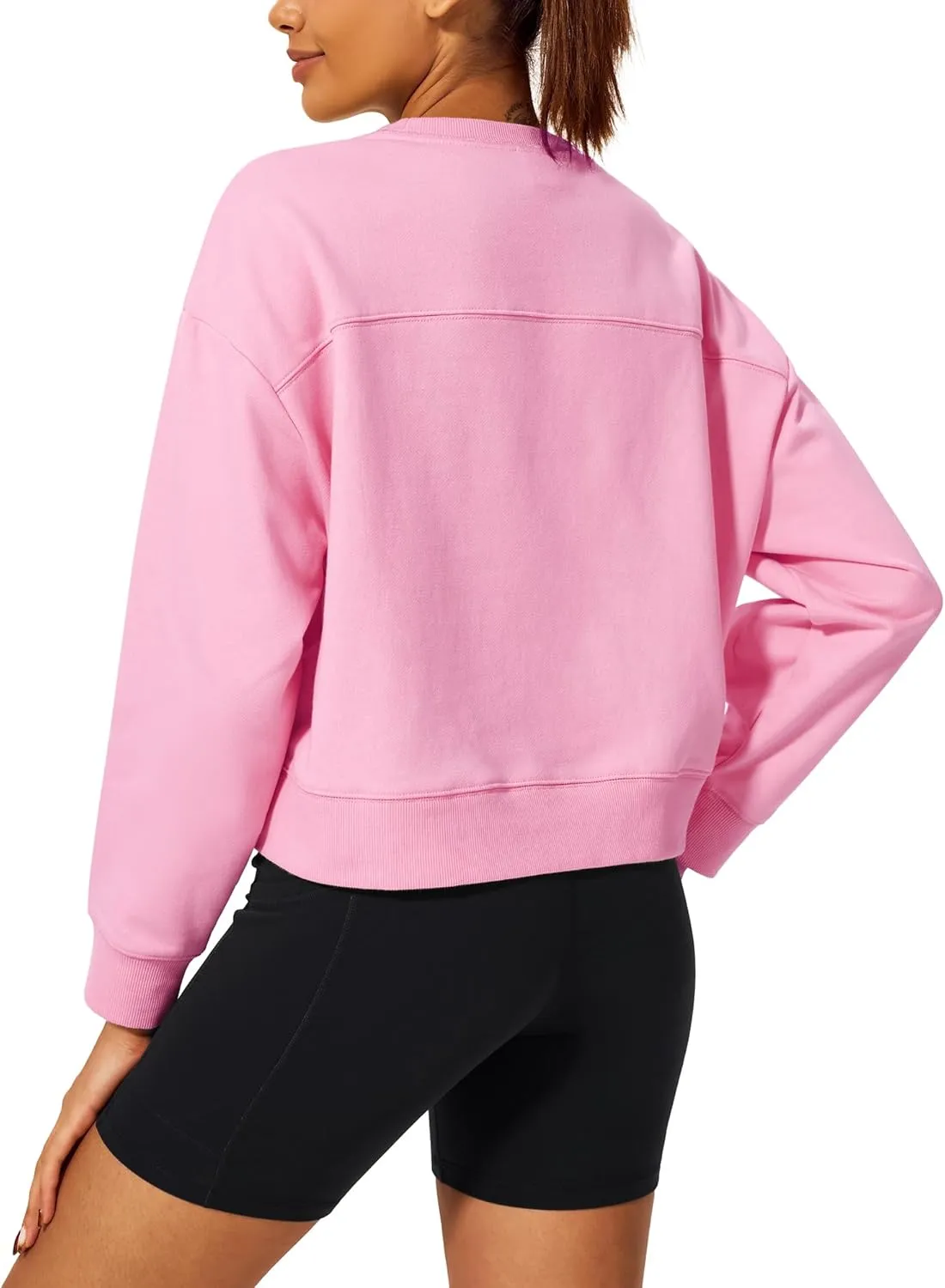Stelle Cropped Sweatshirts for Women Cotton Long Sleeve Crop Tops Crewneck Pullover Oversized Sweater