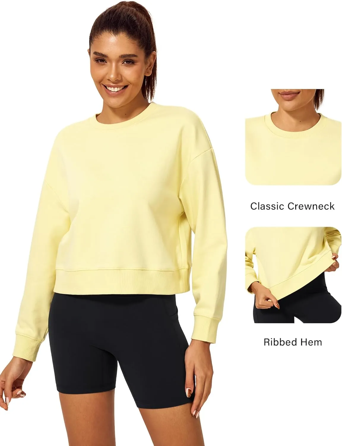 Stelle Cropped Sweatshirts for Women Cotton Long Sleeve Crop Tops Crewneck Pullover Oversized Sweater