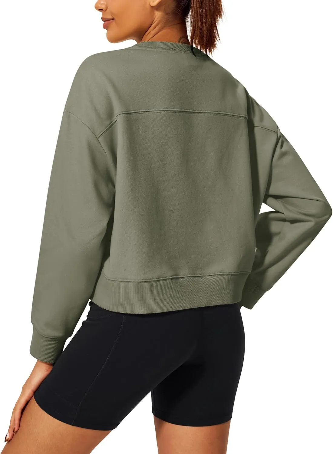 Stelle Cropped Sweatshirts for Women Cotton Long Sleeve Crop Tops Crewneck Pullover Oversized Sweater