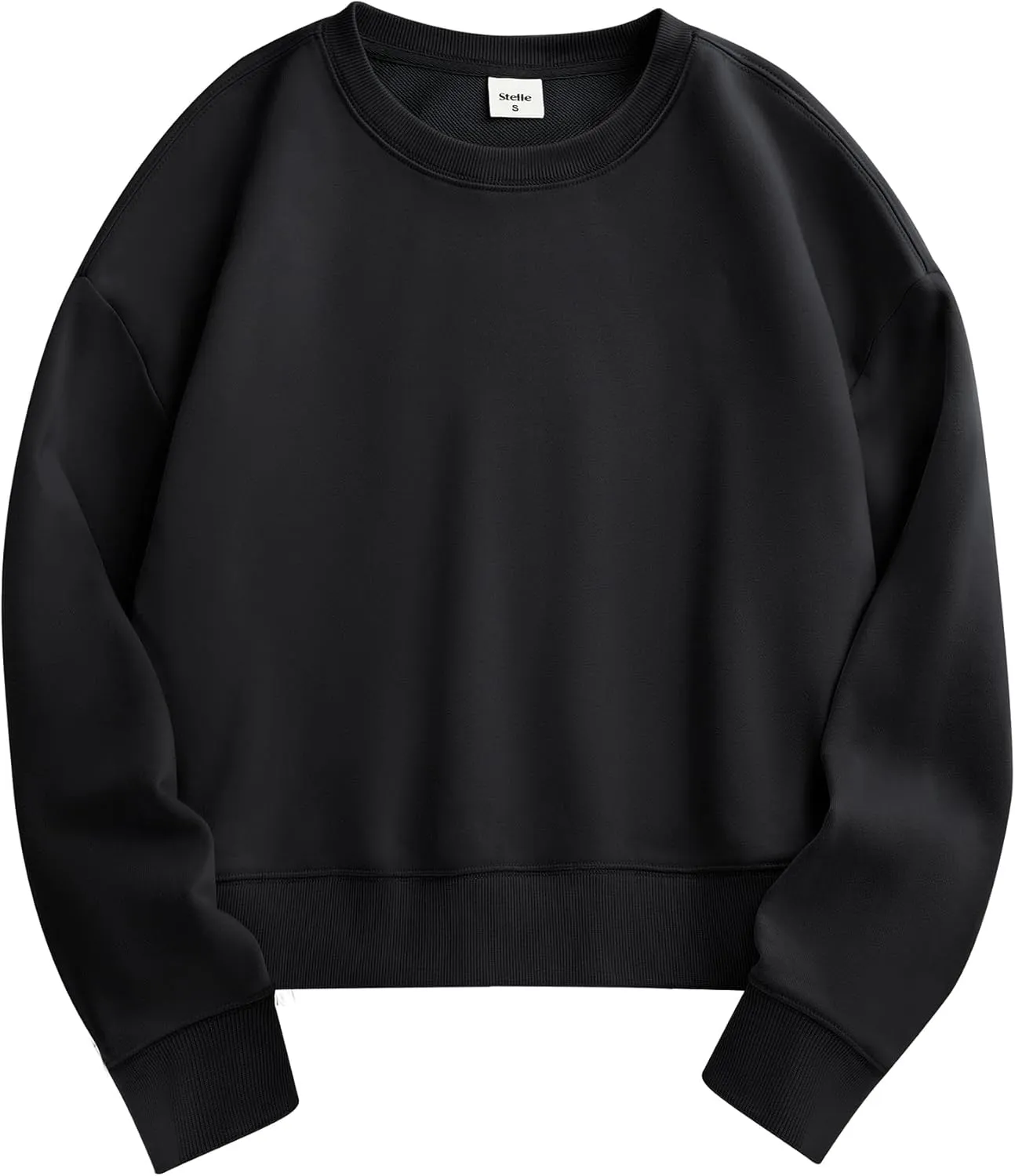 Stelle Cropped Sweatshirts for Women Cotton Long Sleeve Crop Tops Crewneck Pullover Oversized Sweater