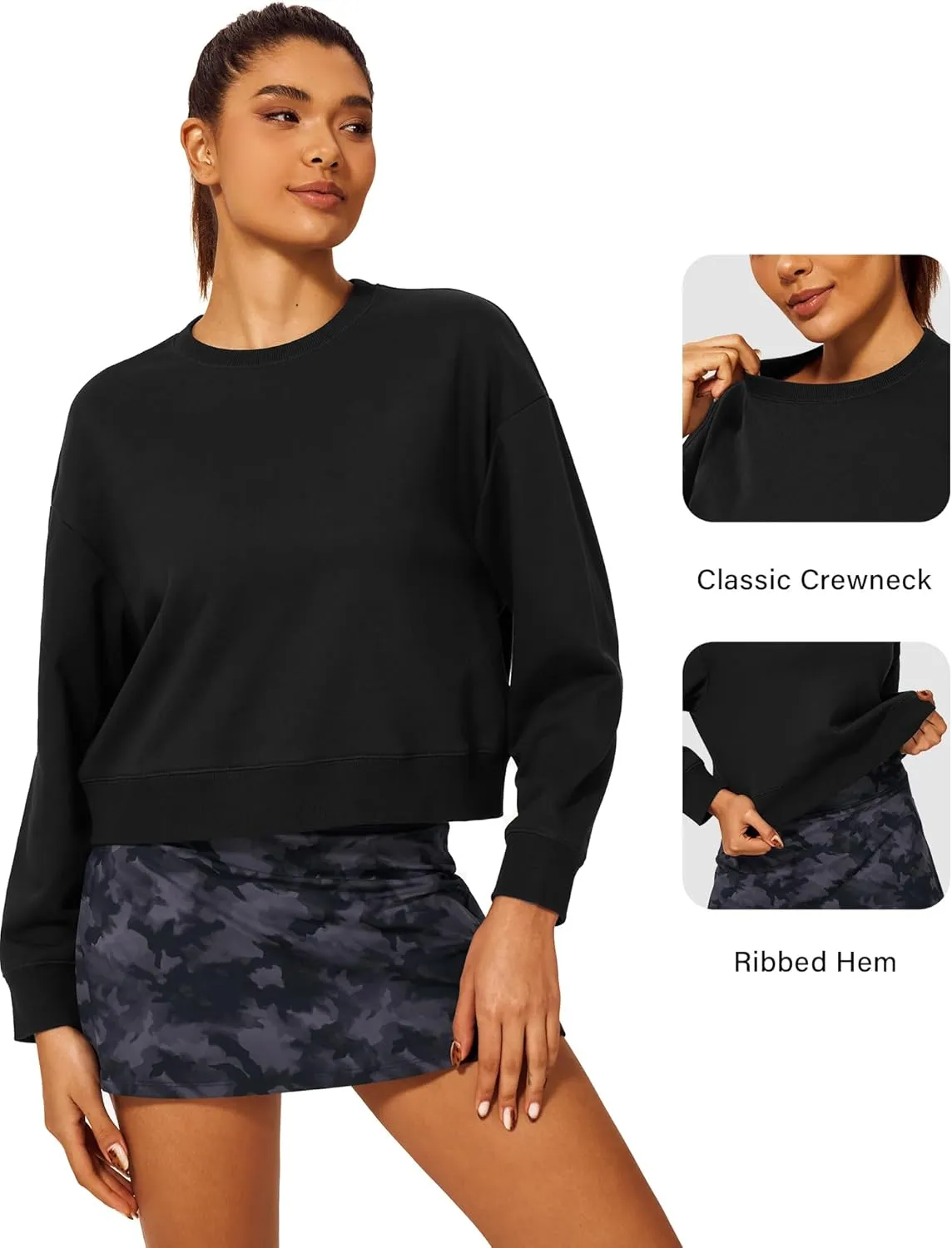 Stelle Cropped Sweatshirts for Women Cotton Long Sleeve Crop Tops Crewneck Pullover Oversized Sweater