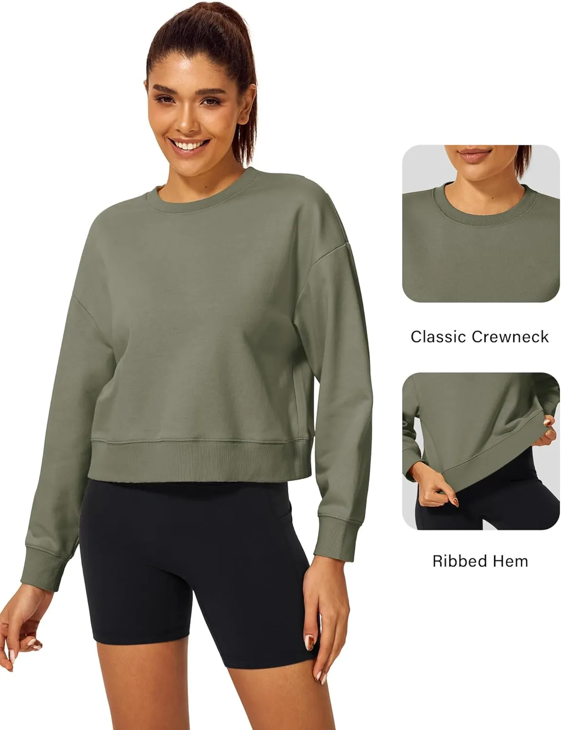 Stelle Cropped Sweatshirts for Women Cotton Long Sleeve Crop Tops Crewneck Pullover Oversized Sweater